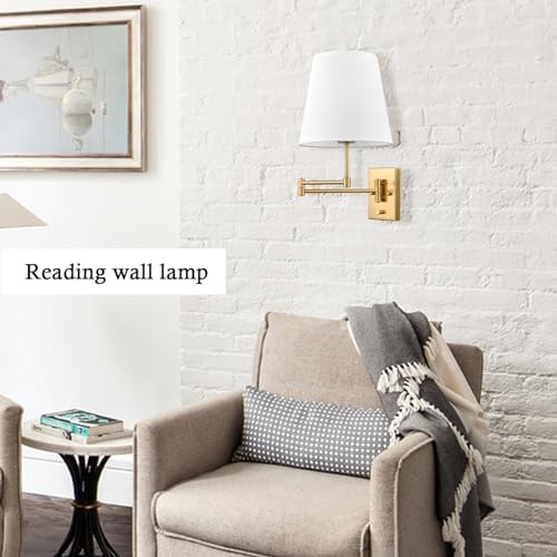 HYDELITE Gold Swing Arm Wall Lamp, Linen Shade
