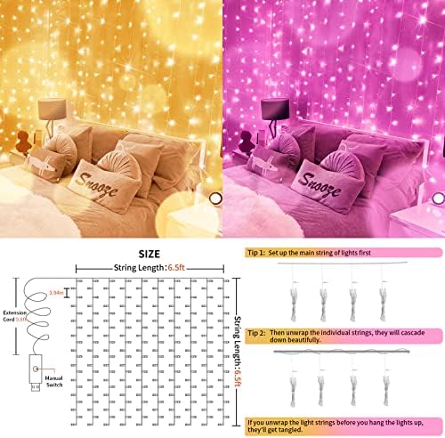 suddus Color Changing Curtain Lights, 200 LED 6.5ft x 6.5ft
