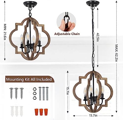 4-Light Brown Farmhouse Chandelier