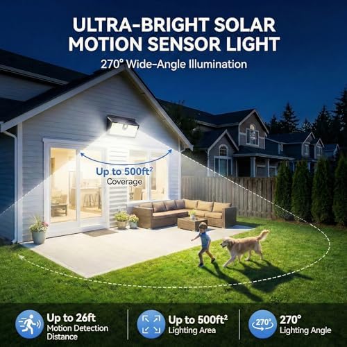 Solar Outdoor 452 LED Motion Sensor Flood Lights, 2 Pack