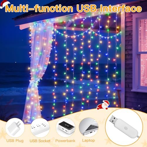 Ollny Curtain Lights, 200LED, 6.6x6.6ft