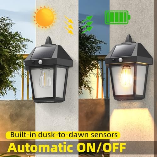 DERAYSION 9 Inch Solar Motion Sensor Wall Lanterns, 2 Pack