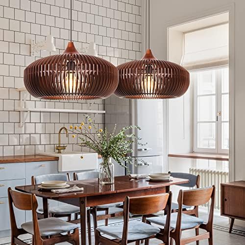Arturesthome Farmhouse Round Wood Pendant Light
