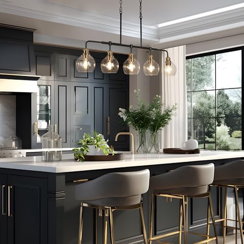 KSANA 5-Light Linear Chandelier, Seeded Glass