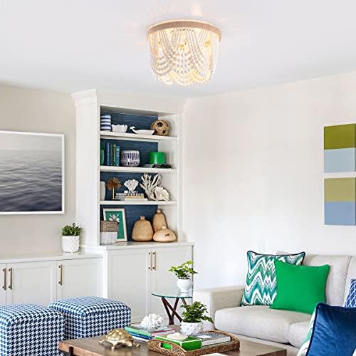 VILUXY White Wood Beaded Chandelier