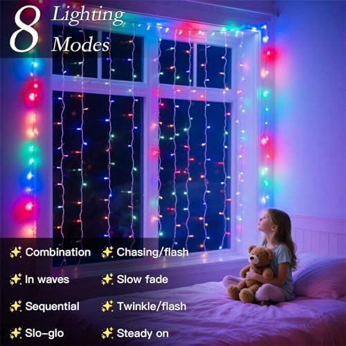 200 LED Multicolor Rainbow Curtain String Lights, 9.8x6.6FT