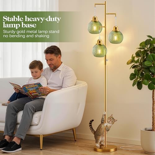 Modern Glass Floor Lamp, 3-Light Standing Lamp, Green