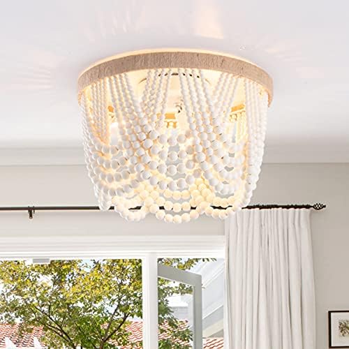VILUXY White Wood Beaded Chandelier