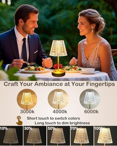 Gold Cordless Rechargeable Crystal Table Lamp, 5000mAh