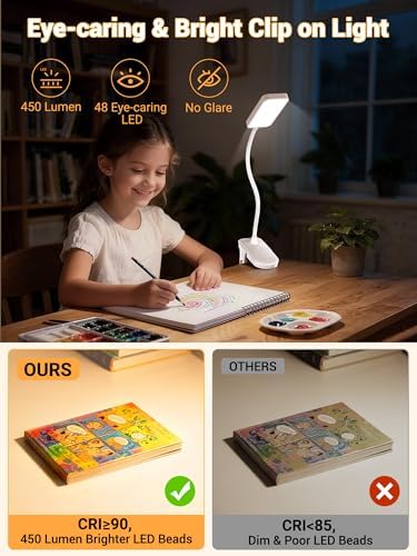 Clip-on Reading Lamp, 9 Brightness, 5 Colors