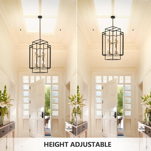 8-Light Black and Gold Tiered Lantern Chandelier