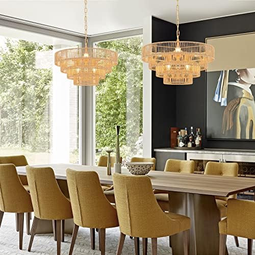 6-Light Hand-Woven Rattan Pendant Light, 20 Inch
