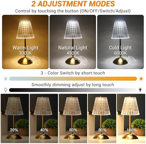 Cordless Rechargeable LED Table Lamp, Crystal Gold
