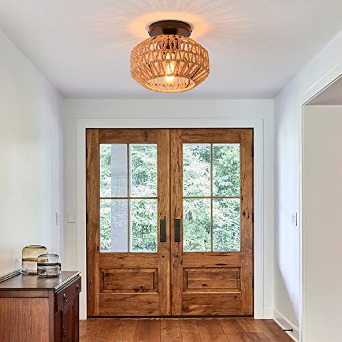 2-Pack Boho Rattan Semi-Flush Mount Ceiling Lights