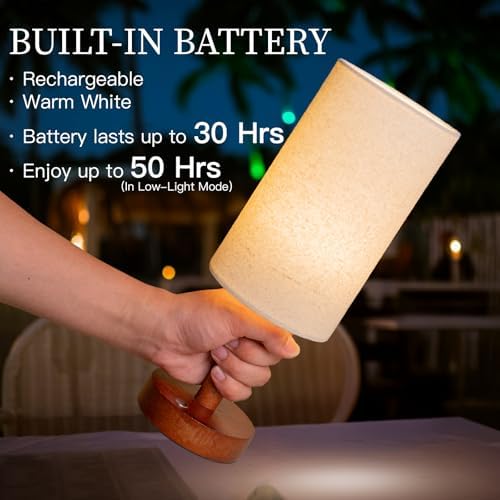 LALISU Cordless Table Lamp, Wood Base