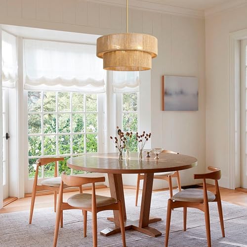 18'' Boho Rattan Chandelier Hand Woven Chandelier Light Fixture