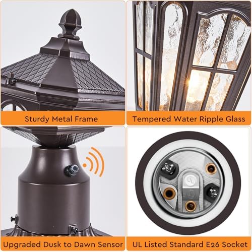 Dusk-to-Dawn Aluminum Outdoor Post Light, Oil Rubbed Bronze