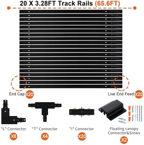 65.6FT H Track Lighting Rail Kit, Black