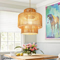 12.6'' Boho Rattan Chandelier Pendant Light Hand-Woven Wicker Pendant
