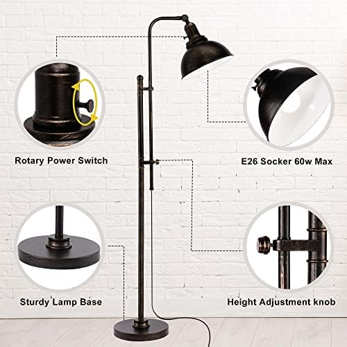 PARTPHONER Industrial Floor Lamp, Adjustable, Aged Black