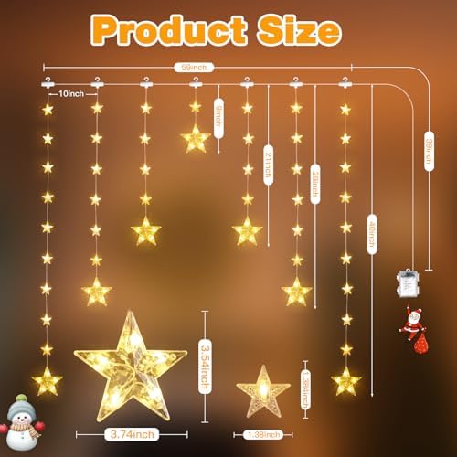 Christmas Star Curtain Lights, 74 LEDs, Warm White