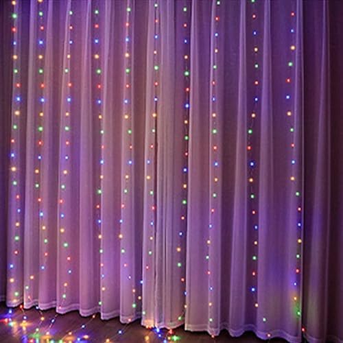 300 LED Curtain String Lights, 9.8x9.8Ft Multicolored