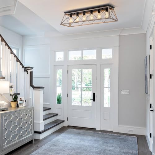 38" Rectangular Flush Mount Ceiling Light, Oak White