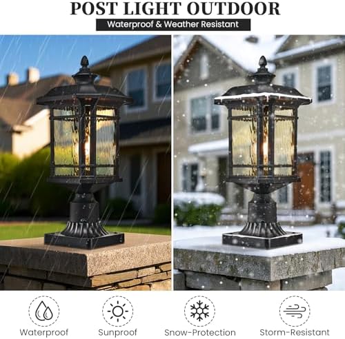 18.3" Outdoor Post Light with Water Ripple Glass