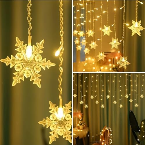 13Ft 96 LED Snowflake Curtain Lights with Remote