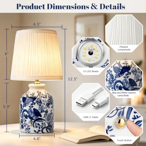 ShineTech Set of 2 Blue Ceramic Table Lamps
