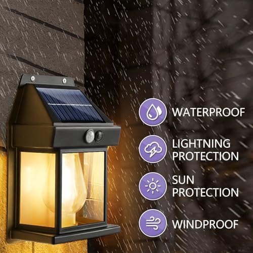 Outdoor Solar Wall Lanterns, 4 Pack, Black