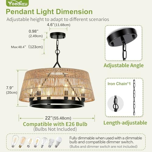 22 Inch Boho Rattan Chandelier