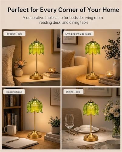 Lotus Flower Cordless Rechargeable Table Lamp, 3 Color Modes