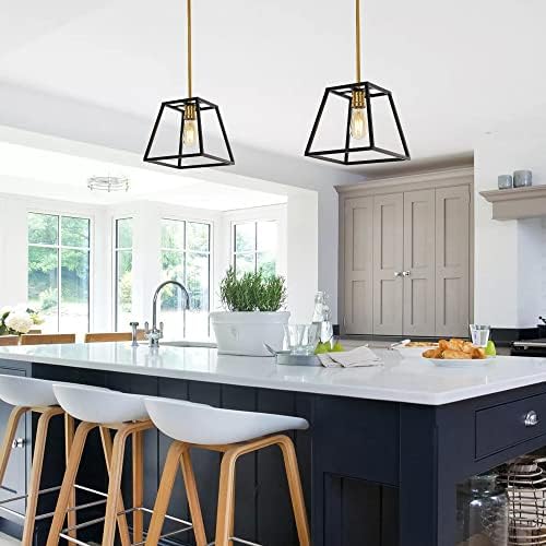 JONATHAN Y 1-Light Black and Brass Pendant Lantern