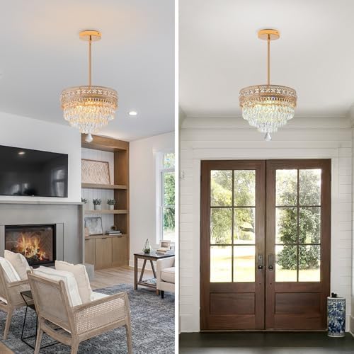 Modern Crystal Flush Mount Chandelier, 4-Layer K9 Crystal