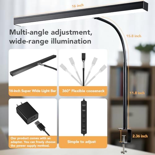 LED Clamp Desk Lamp, 1200LM, Black