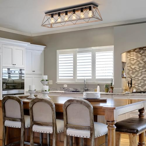 38" Rectangular Flush Mount Ceiling Light, Oak White