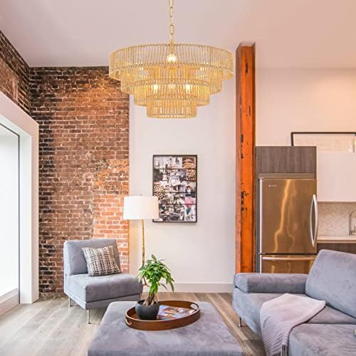 6-Light Hand-Woven Rattan Pendant Light, 20 Inch