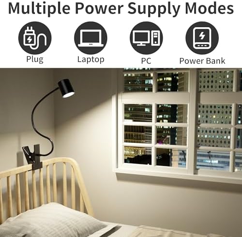 USB Clip-on Desk Lamp, Book Light for Reading