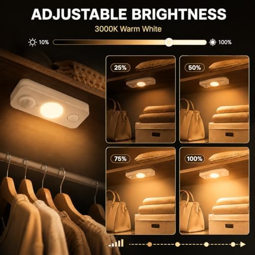 LightingWill 8 Pack USB Rechargeable Motion Sensor Puck Lights