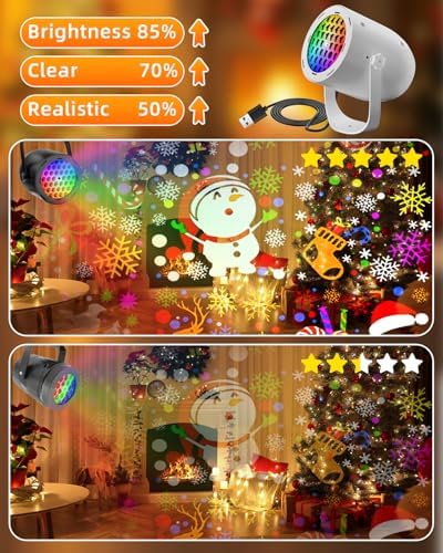 Christmas Snowflake Projector Light, USB Powered, White