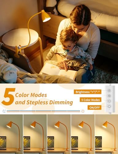 BOHON Clip-On Desk Lamp, 5 Colors, Yellow