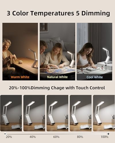 EZVALO Rechargeable Desk Lamp, 6000mAh, White