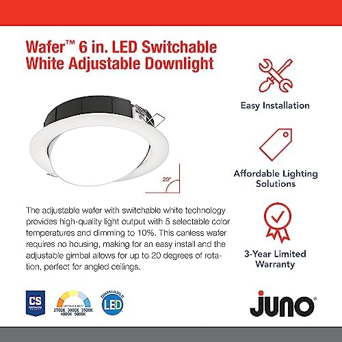 Juno 6-Inch Adjustable LED Wafer Downlight, Matte White