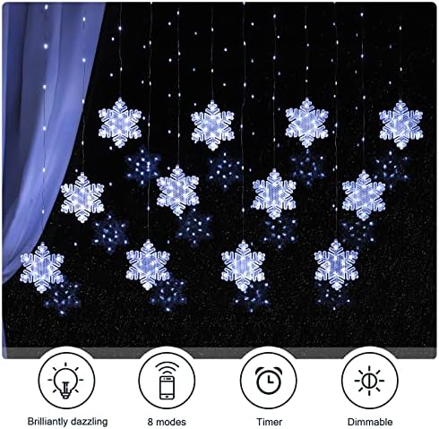 BLOOMWIN 204LED Christmas Fairy Curtain Lights, 9.8ft