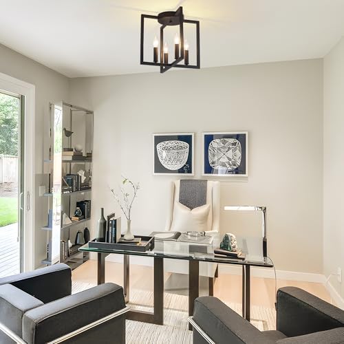4-Light Black Semi Flush Mount Ceiling Light Fixture