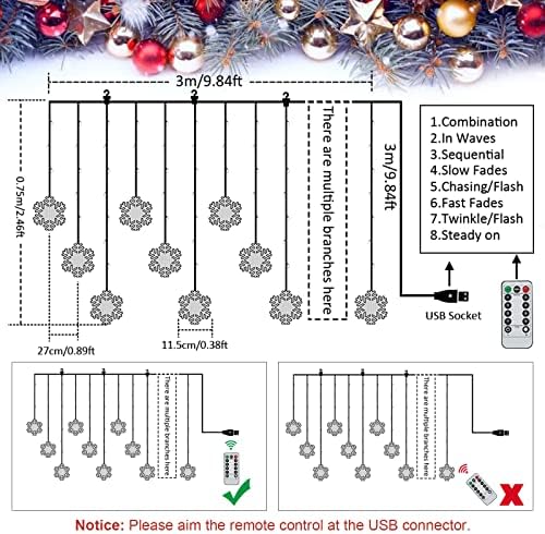 BLOOMWIN Christmas Fairy Curtain Lights 9.8ft Snowflake Lights USB