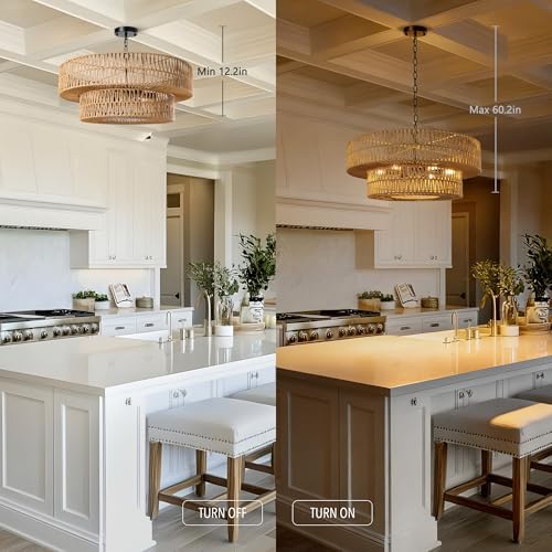 26 Inch Boho Rattan 6-Light Chandelier