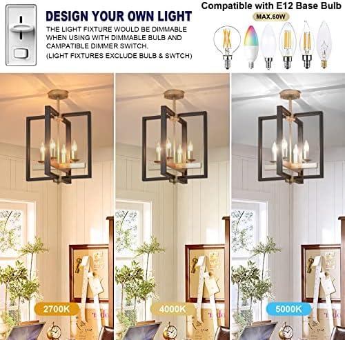 4-Light Black and Champagne Gold Lantern Chandelier