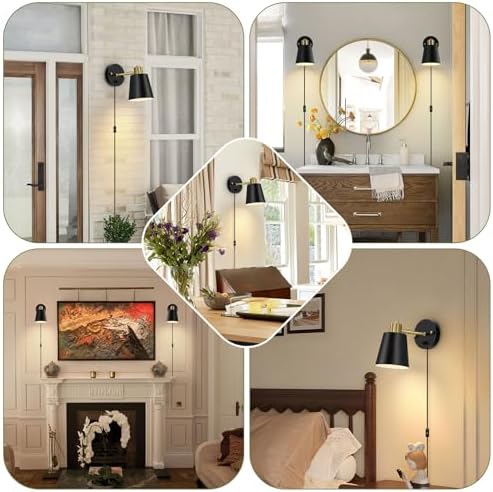 Lomoky Black Plug-in Wall Sconces, Set of 2